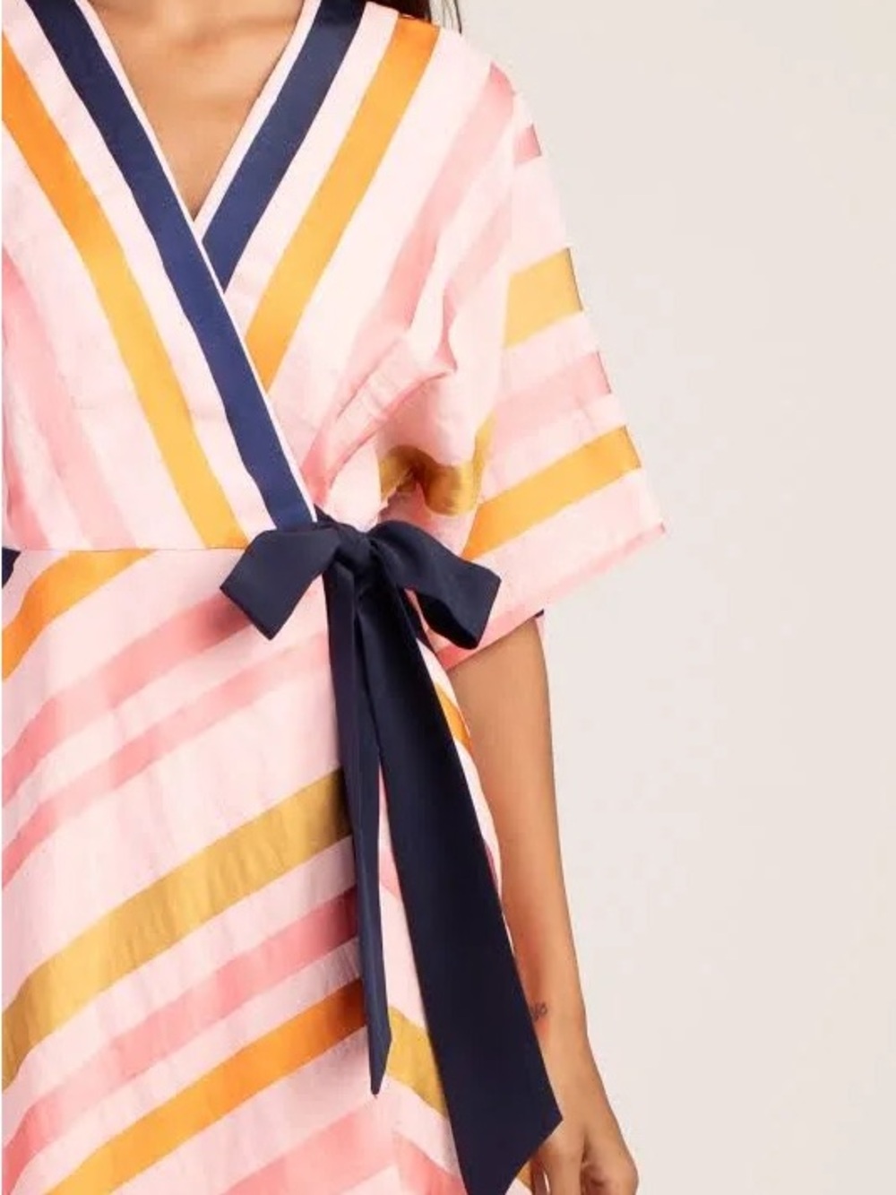Trina Turk Endless Striped Wrap Midi Dress Pink Navy Size 2 - Picture 4 of 10